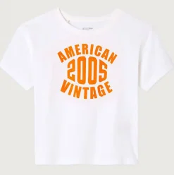 Gamipy Kid's Round Neck T Shirt in White and Neon Orange by American Vintage