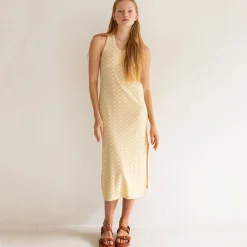 Geometric Tank Midi Dress in Light Cream / Pale Ochre by The Tiny Big Sister