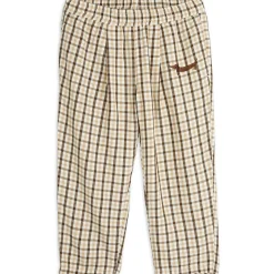 Gingham Woven Trousers in Beige by Mini Rodini