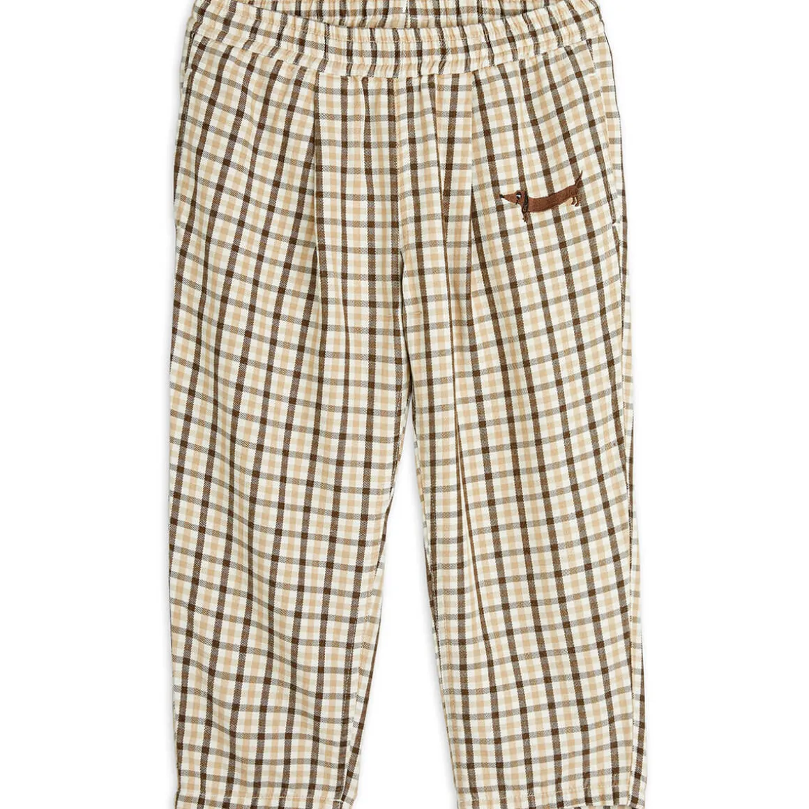 Gingham Woven Trousers in Beige by Mini Rodini