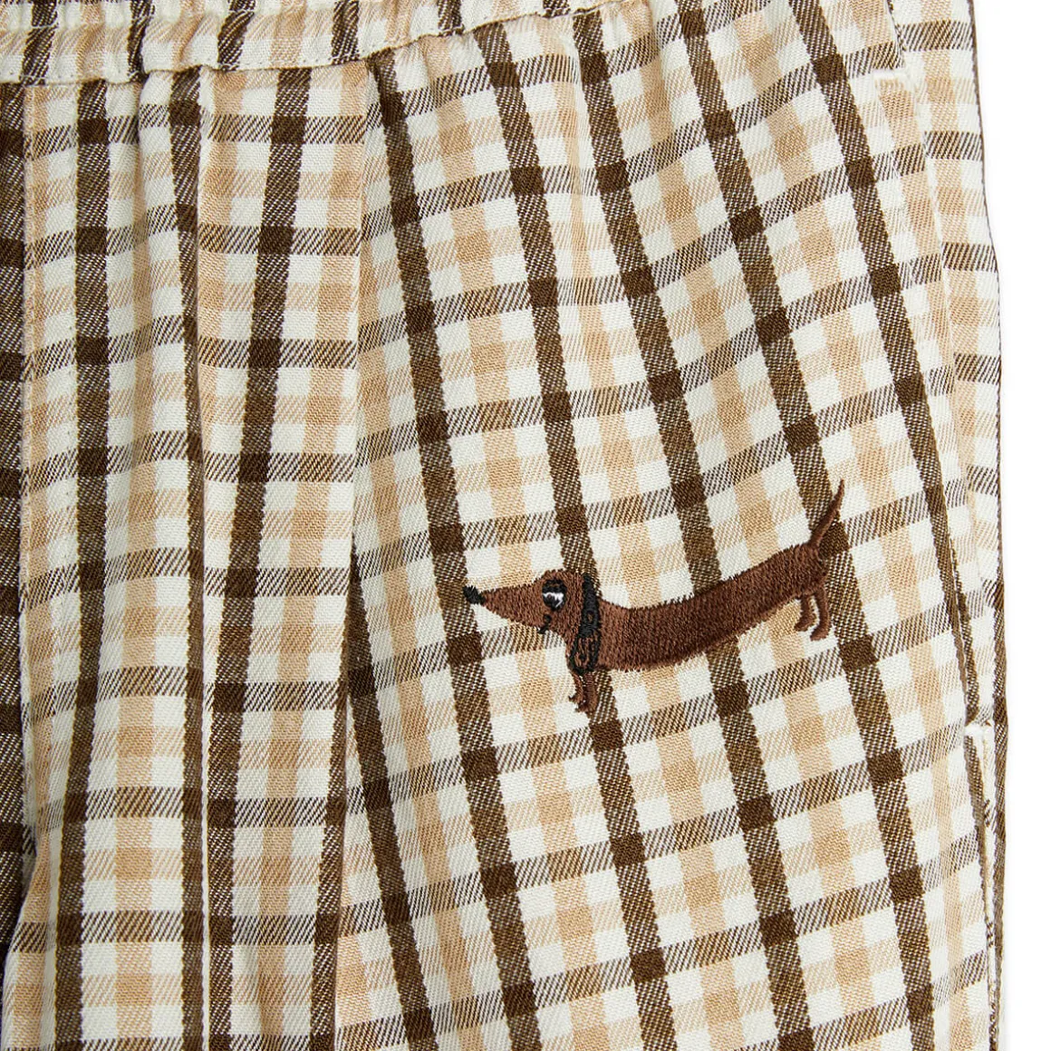 Gingham Woven Trousers in Beige by Mini Rodini
