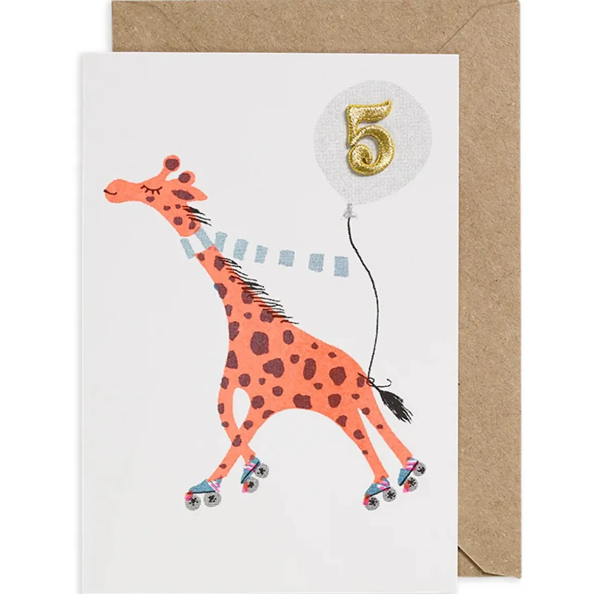 Giraffe Embroidered Age Card by Petra Boase - Age 5