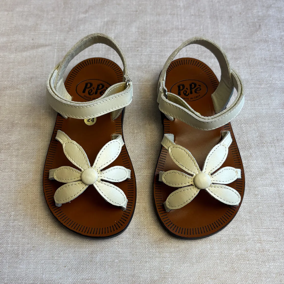 Giulia Flower Sandals in Burro White by PèPè