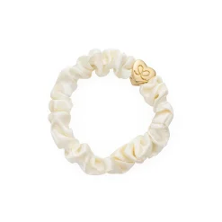 Gold Heart Silk Scrunchie in Cream by byEloise