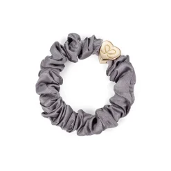 Gold Heart Silk Scrunchie in Grey by byEloise