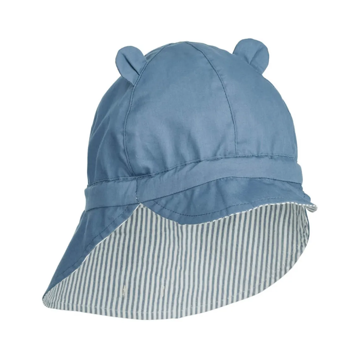Gorm Reversible Seersucker Sun Hat With Ears in Blue Wave / Creme de la Creme by Liewood