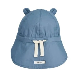 Gorm Reversible Seersucker Sun Hat With Ears in Blue Wave / Creme de la Creme by Liewood