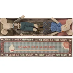 Grandpa and Grandma Mice (Pink / Green Pillows) in a Matchbox by Maileg