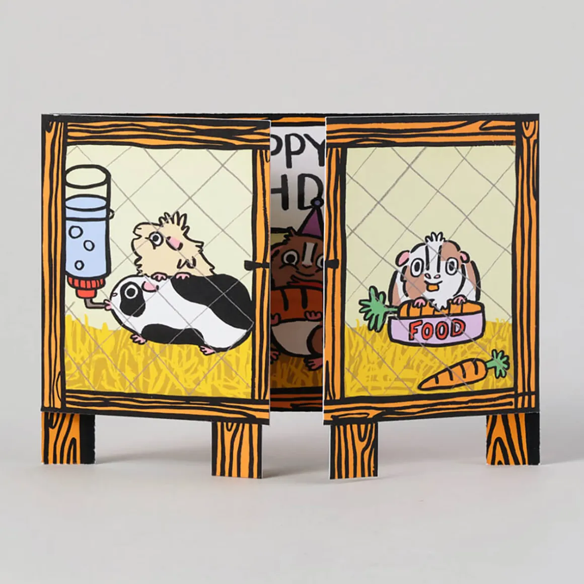 Guinea Pig Surprise Fold Out Birthday Greetings Card by Alice Bowsher for Wrap