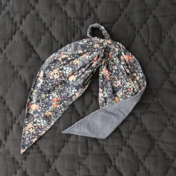 Hair Elastic Scarf in Navy Flowers by Bonjour - Last One In Stock