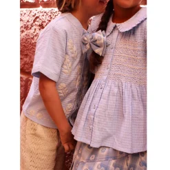 Handsmock Blouse in Light Blue Check by Bonjour
