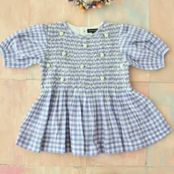 Handsmock Blouse in Violet Gingham by Bonjour - Last One In Stock - 2 Years