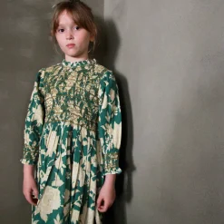 Handsmock Dress in Autumnal Green Flowers by Bonjour