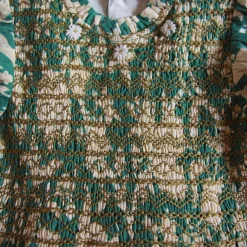 Handsmock Dress in Autumnal Green Flowers by Bonjour