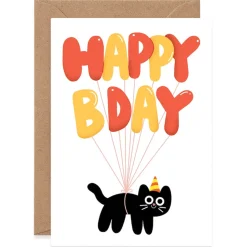 Happy Bday Cat Balloons Birthday Greetings Card by Elliot Kruszynski for Wrap