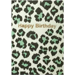 Happy Birthday Animal Print Greetings Card in Green by Petra Boase