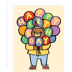 Happy Birthday Bear And Balloons Greetings Card by Alice Bowsher for Wrap