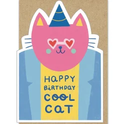 Happy Birthday Cool Cat Greetings Card by Marylou Chalon for Stormy Knight
