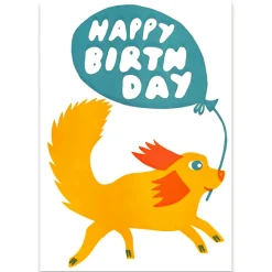Happy Birthday Dog With Balloon Letterpress Greetings Card by 1973