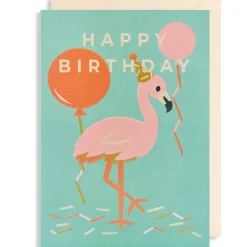 Happy Birthday Flamingo Greetings Card by Naomi Wilkinson for Lagom Design