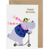 Happy Birthday Hippo Greetings Card by Petra Boase