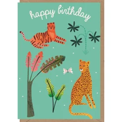 Happy Birthday Tiger And Cheetah Greetings Card by Elena Essex for Earlybird Designs