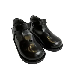 Heart T Bar Starter Mary Janes in Black by Angulus