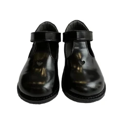 Heart T Bar Starter Mary Janes in Black by Angulus