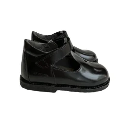 Heart T Bar Starter Mary Janes in Black by Angulus
