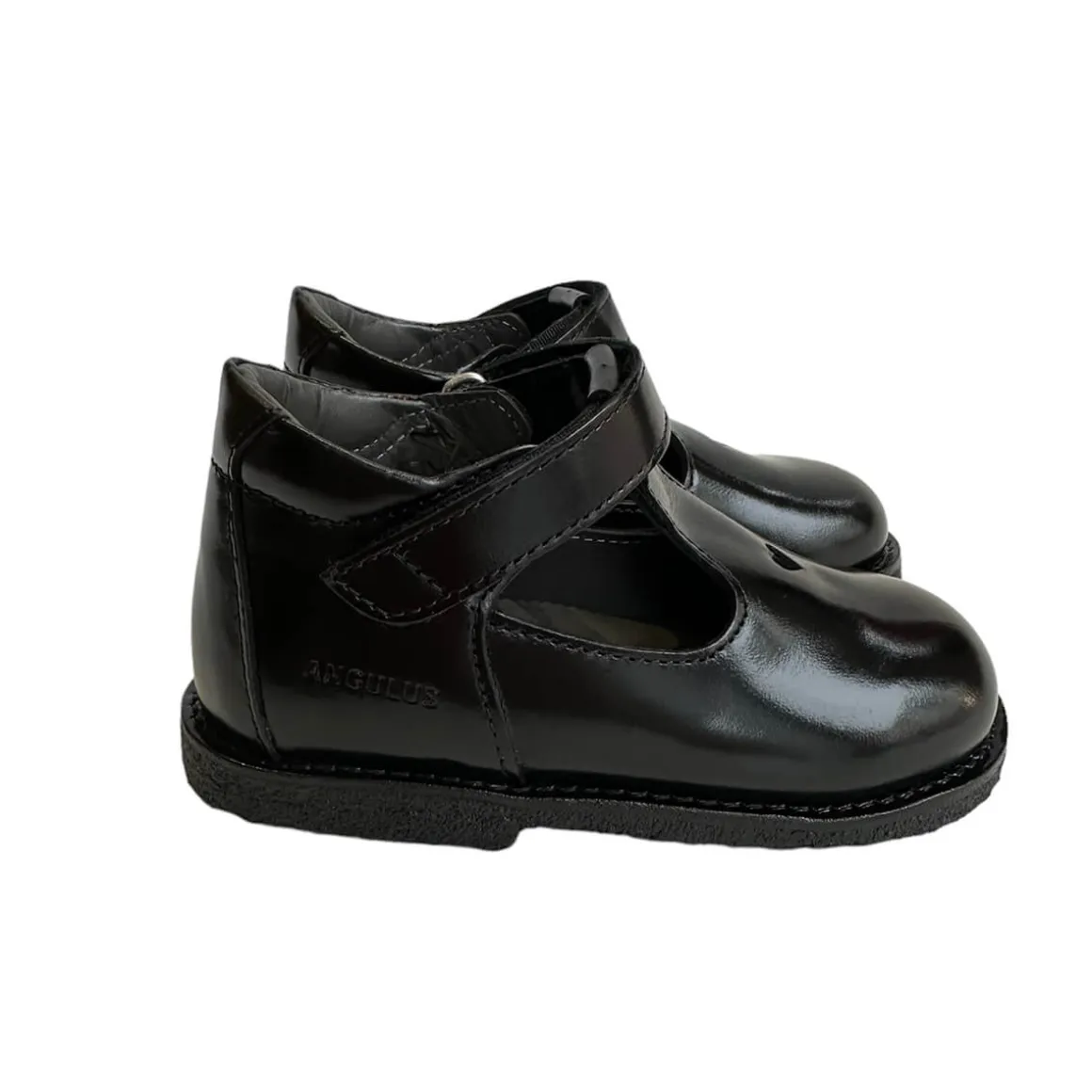 Heart T Bar Starter Mary Janes in Black by Angulus