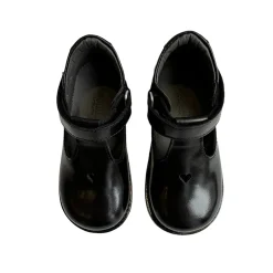 Heart T Bar Starter Mary Janes in Black by Angulus
