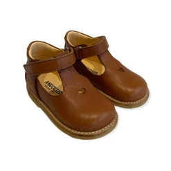 Heart T Bar Starter Mary Janes in Cognac by Angulus