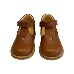 Heart T Bar Starter Mary Janes in Cognac by Angulus