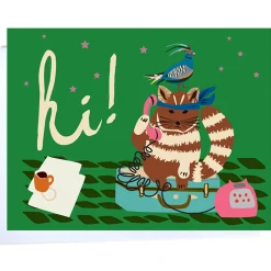 Hi Samurai Cat Greetings Card by Elizabeth Grubaugh