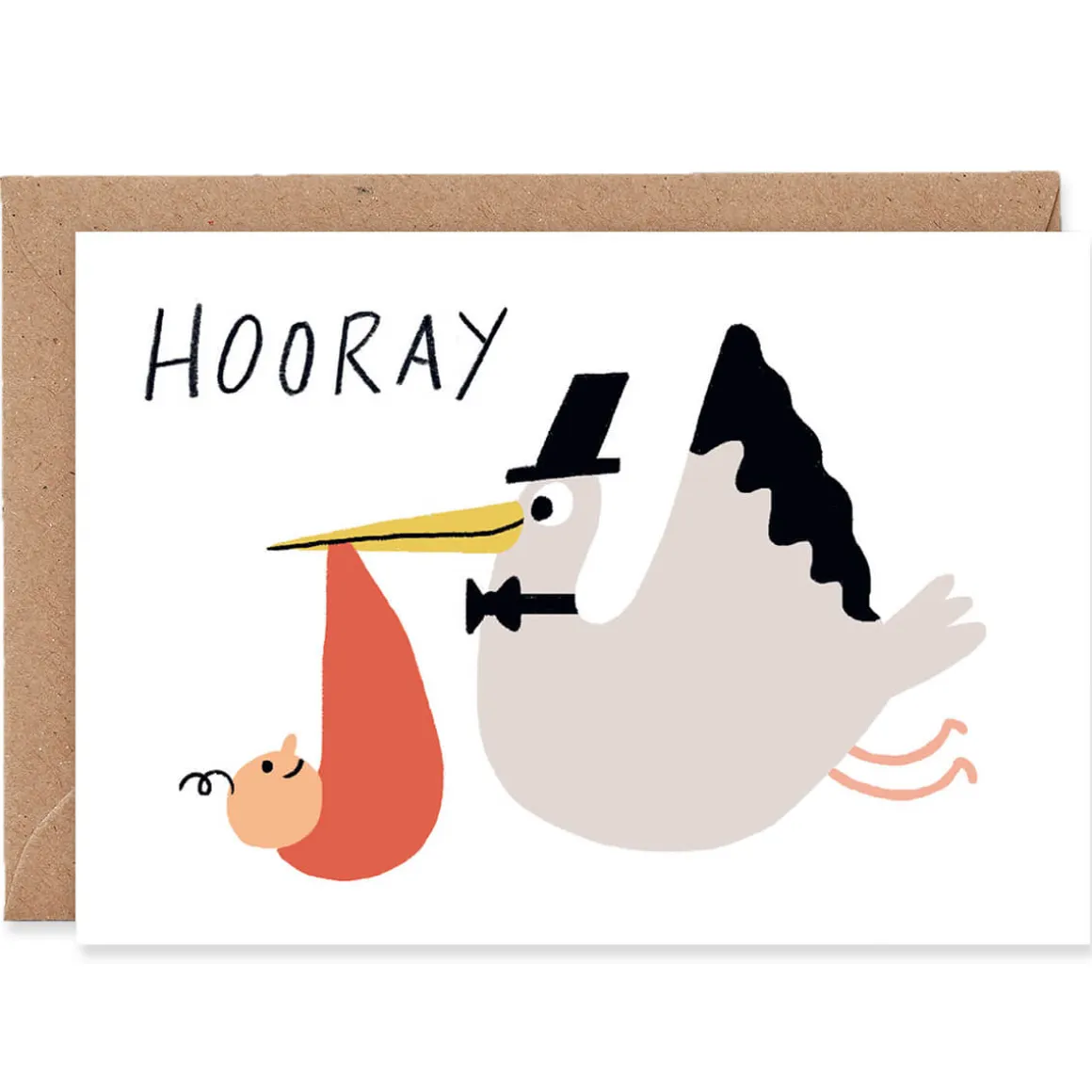 Hooray Stork Greetings Card by Elliot Kruszynski for Wrap