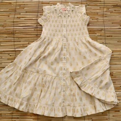 Ibiza Dress in Ivory & Gold Flowers by Bonjour