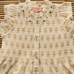 Ibiza Dress in Ivory & Gold Flowers by Bonjour