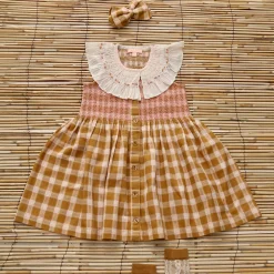 Ibiza Top & Hairclip in Caramel Honeycomb Check by Bonjour