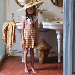 Ibiza Top & Hairclip in Caramel Honeycomb Check by Bonjour
