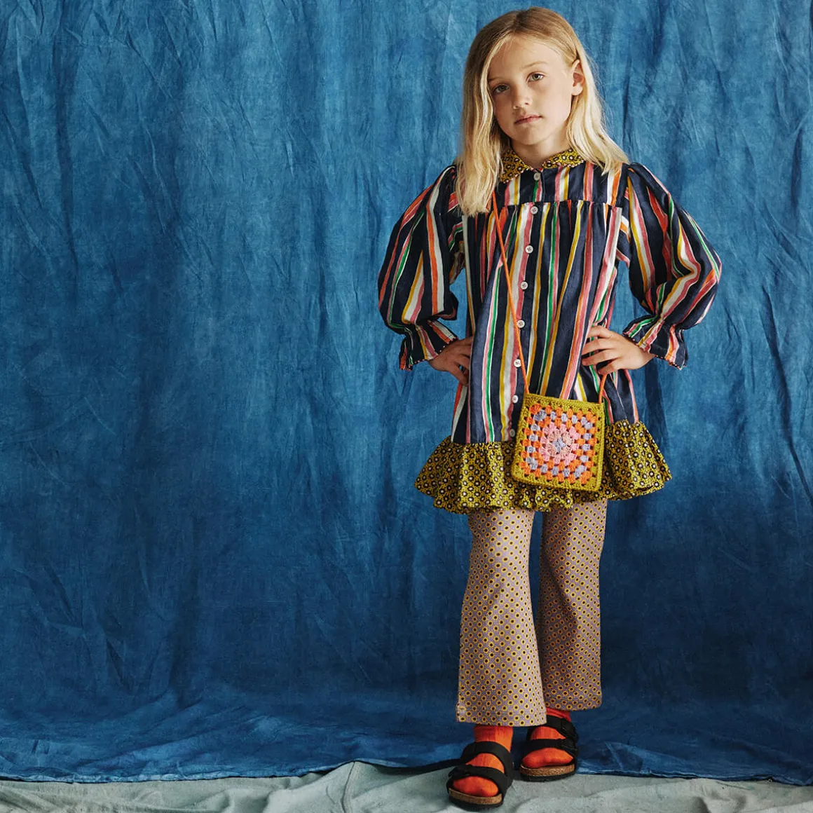 Ingrid Dress in Moonlight Watercolor Stripe by Misha & Puff - Last Ones In Stock - 3-4 Years