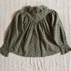 Iris Blouse in Khaki Green Broderie Anglaise by Bonjour