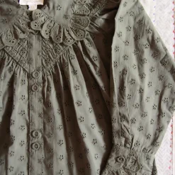 Iris Blouse in Khaki Green Broderie Anglaise by Bonjour