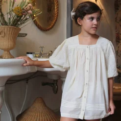 Ivory Embroidered Long Blouse in Natural by Bonjour
