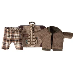 Jacket, Pants & Tie in Suitcase For Grandpa Mouse by Maileg