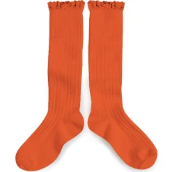 Josephine Lace Trim Ribbed Knee High Socks in Potiron by Collegien