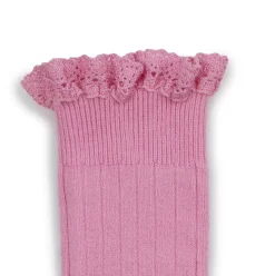 Josephine Lace Trim Ribbed Knee High Socks in Rose Bonbon by Collegien