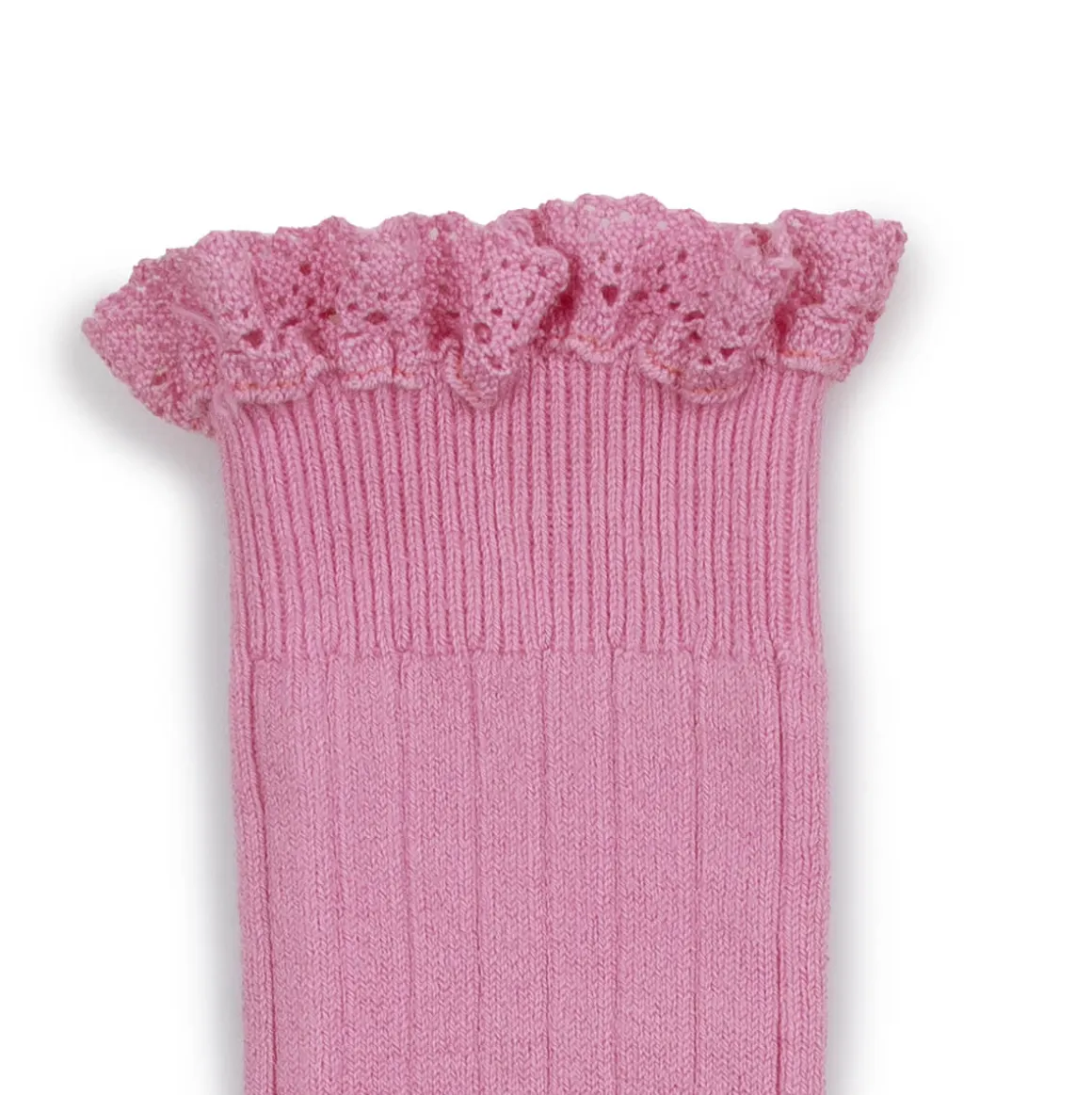 Josephine Lace Trim Ribbed Knee High Socks in Rose Bonbon by Collegien