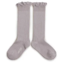 Josephine Lace Trim Ribbed Knee High Socks in Jour de Pluie by Collegien