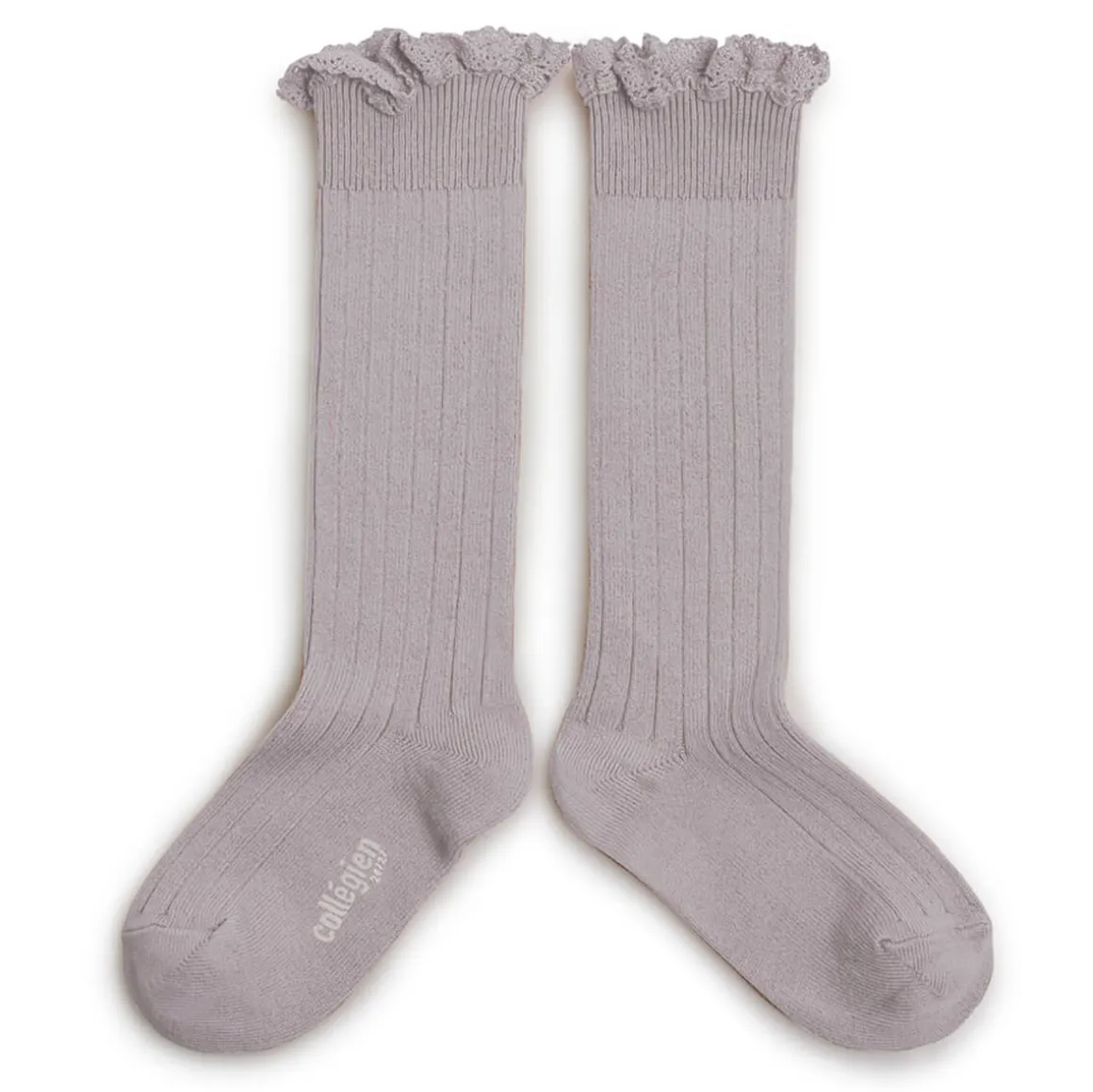 Josephine Lace Trim Ribbed Knee High Socks in Jour de Pluie by Collegien