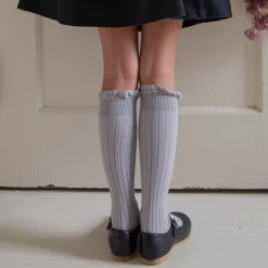 Josephine Lace Trim Ribbed Knee High Socks in Jour de Pluie by Collegien